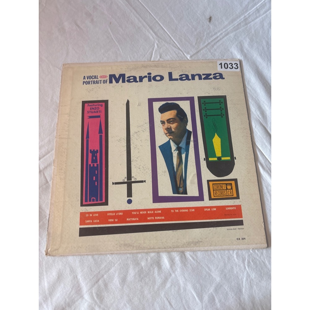 Coronet Mario Lanza Vinyl LP Record 12" Black Good Vocal Portrait CX 204